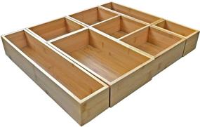 img 1 attached to Bamboo Junk Drawer Organizer with 6 Storage Box Dividers - 🎍 8 Compartment Tray Holder for Craft, Sewing, Office, Bathroom, Kitchen and More!