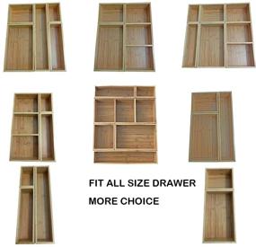 img 2 attached to Bamboo Junk Drawer Organizer with 6 Storage Box Dividers - 🎍 8 Compartment Tray Holder for Craft, Sewing, Office, Bathroom, Kitchen and More!
