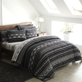 img 4 attached to 🛏️ Joyreap Bohemian Black n White Triangle Wave Stripes Full/Queen Bed in a Bag - Microfiber Comforter Set with 7 Pieces: 1 Comforter, 2 Pillow Shams, 1 Flat Sheet, 1 Fitted Sheet, 2 Pillowcases