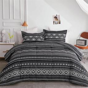 img 3 attached to 🛏️ Joyreap Bohemian Black n White Triangle Wave Stripes Full/Queen Bed in a Bag - Microfiber Comforter Set with 7 Pieces: 1 Comforter, 2 Pillow Shams, 1 Flat Sheet, 1 Fitted Sheet, 2 Pillowcases