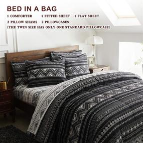 img 1 attached to 🛏️ Joyreap Bohemian Black n White Triangle Wave Stripes Full/Queen Bed in a Bag - Microfiber Comforter Set with 7 Pieces: 1 Comforter, 2 Pillow Shams, 1 Flat Sheet, 1 Fitted Sheet, 2 Pillowcases