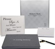 memorial service funeral guest book - elegant grey linen hardcover for celebration of life, includes memory cards, table display sign, and premium black pen - all-in-one set logo