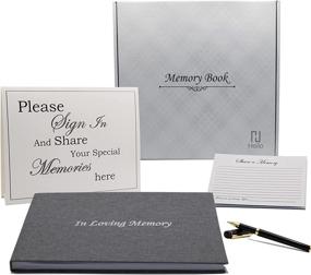 img 4 attached to Memorial Service Funeral Guest Book - Elegant Grey Linen Hardcover for Celebration of Life, includes Memory Cards, Table Display Sign, and Premium Black Pen - All-in-One Set