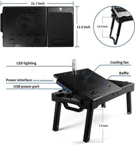 img 4 attached to Регулируемый столик для ноутбука для использования в кровати с охлаждающим вентилятором и светодиодным светом 📚 - Многофункциональный (21” Д х 12” Ш х 10” В)