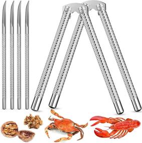 img 4 attached to 🥜 Stainless Steel Nutcracker Set, Silver Metal Shell Cracker and Picks for Seafood Nuts (6-Pack)