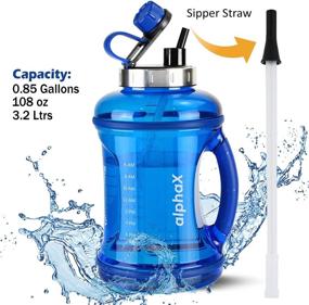 img 1 attached to 💧 AlphaX Large 108oz/3.2L Daily Water Bottle & Straw - Stay Hydrated and Motivated with Tracking & Time Marker, Reusable Water Jug for Fitness, Gym, Office & Outdoor Sports