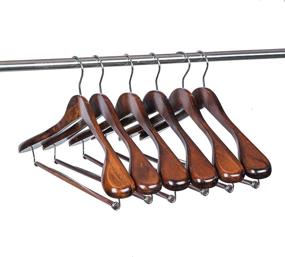 img 2 attached to 👔 Premium Retro Wooden Suit Hangers – Wide Heavy-Duty Wood Hanger for Coats, Pants, and More with Locking Bar (Set of 6)