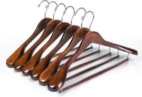 img 4 attached to 👔 Premium Retro Wooden Suit Hangers – Wide Heavy-Duty Wood Hanger for Coats, Pants, and More with Locking Bar (Set of 6)