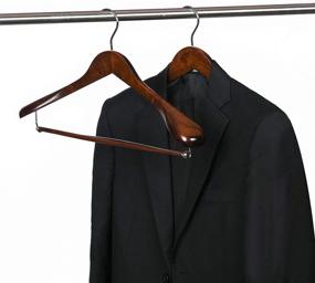 img 3 attached to 👔 Premium Retro Wooden Suit Hangers – Wide Heavy-Duty Wood Hanger for Coats, Pants, and More with Locking Bar (Set of 6)