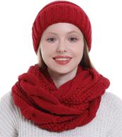 womens chunky knit infinity scarf with matching 🧣 beanie hat - cozy winter scarf set for women logo