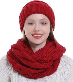 img 4 attached to Womens Chunky Knit Infinity Scarf with Matching 🧣 Beanie Hat - Cozy Winter Scarf Set for Women