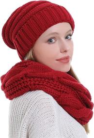 img 1 attached to Womens Chunky Knit Infinity Scarf with Matching 🧣 Beanie Hat - Cozy Winter Scarf Set for Women