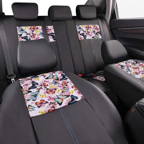 img 3 attached to 🦋 CAR-GRAND Universal Fit Stylish Butterfly and Floral PU Leather Car Seat Covers with Zipper Design - Full Set Package, Airbag Compatible (Black/Pink)