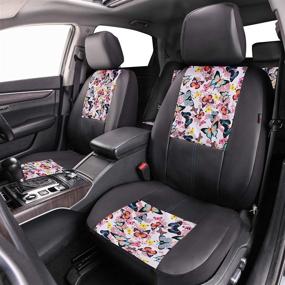 img 1 attached to 🦋 CAR-GRAND Universal Fit Stylish Butterfly and Floral PU Leather Car Seat Covers with Zipper Design - Full Set Package, Airbag Compatible (Black/Pink)