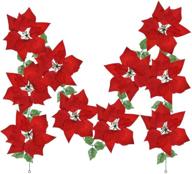 🎄 christmas red poinsettia garland with holly leaves and berries - festive holiday decorations for christmas party and front door wreath logo