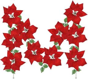 img 4 attached to 🎄 Christmas Red Poinsettia Garland with Holly Leaves and Berries - Festive Holiday Decorations for Christmas Party and Front Door Wreath