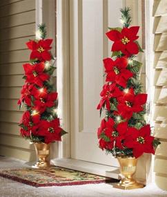 img 2 attached to 🎄 Christmas Red Poinsettia Garland with Holly Leaves and Berries - Festive Holiday Decorations for Christmas Party and Front Door Wreath