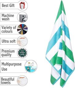 img 1 attached to 🏖️ Premium 100% Turkish Cotton Luxury Beach Towels - Ultra-Plush, Super Absorbent, Quick-Dry - Extra Large 40"x70" Cabana Stripe Towels - Ideal for Pool, Swim, Beach - Blue Green (630 GSM)