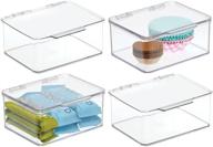 🗄️ mdesign clear plastic stackable square food storage bin drawer organizer with lid - 4 pack логотип