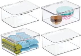 img 4 attached to 🗄️ mDesign Clear Plastic Stackable Square Food Storage Bin Drawer Organizer with Lid - 4 Pack