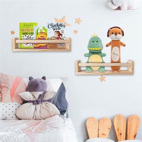 img 3 attached to 📚 BIRLOA Burlywood Floating Wall Bookshelf Set - Nursery Shelves for Kids, Bathroom Decor, Kitchen Spice Rack