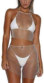 img 3 attached to 👙 JRPONY Rhinestone Fishnet Swimwear: Premium Women's Clothing for Swimsuits & Cover Ups