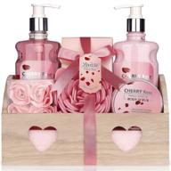 🛀 deluxe spa gift set: bath and body cherry rose scent for women - ultimate spa bath kit & bath gift basket birthday gift - shower gel, body lotion, bath salt, body scrub, sponge & soap logo