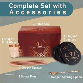 img 3 attached to 🍹 Mule Science Authentic Moscow Mule Copper Mugs Gift Set - 4 Mugs (16oz) + Straws, Coasters, Shot Glass, Spoon & Brush - No-Lining Interior & Food Grade