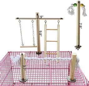 img 2 attached to 🦜 Natural Wood Bird Cage Gym Playset with Climbing Ladder, Swing Toy, Rope Perch | Ideal for Parakeets, Cockatiels, Conures, Lovebirds, Finches, African Greys, Macaws, Amazons, and Budgies