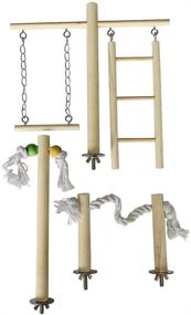 img 3 attached to 🦜 Natural Wood Bird Cage Gym Playset with Climbing Ladder, Swing Toy, Rope Perch | Ideal for Parakeets, Cockatiels, Conures, Lovebirds, Finches, African Greys, Macaws, Amazons, and Budgies