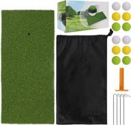 golf training mat set - indoor/outdoor - with ground nails, tee holder, golf balls, nylon bag - backyard chip-putting green - hitting mat for golf - chipping practice mat - golf netting - turf mat - backyard golf logo