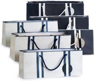 👜 simply charmed wine bags - stylish white with basket weave pattern (3) and navy stripes (3) - purse style carriers logo