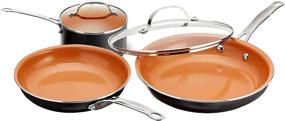 img 4 attached to GOTHAM STEEL 5 Piece Kitchen Essentials Cookware Set: Nonstick Copper Surface, Dishwasher Safe, Cool Touch Handles, Fry Pans, Stock Pot, Glass Lids.