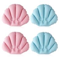 🛁 sansheng 4pcs bath pillows for tub: luxurious terry cloth headrest with suction cups - inflated neck support for ultimate comfort in pink & blue logo