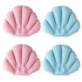 img 4 attached to 🛁 Sansheng 4pcs Bath Pillows for Tub: Luxurious Terry Cloth Headrest with Suction Cups - Inflated Neck Support for Ultimate Comfort in Pink & Blue