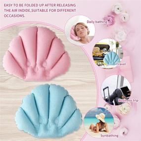 img 1 attached to 🛁 Sansheng 4pcs Bath Pillows for Tub: Luxurious Terry Cloth Headrest with Suction Cups - Inflated Neck Support for Ultimate Comfort in Pink & Blue