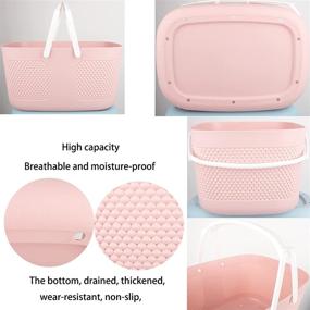 img 2 attached to 🛁 Portable Shower Caddy Basket - Large Capacity Thick Plastic Organizer Storage Tote with Handles, Drainage Toiletry Bag Bin for Bathroom, College Dorm Essentials, Kitchen, Camp, Gym - Pink
