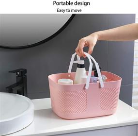 img 3 attached to 🛁 Portable Shower Caddy Basket - Large Capacity Thick Plastic Organizer Storage Tote with Handles, Drainage Toiletry Bag Bin for Bathroom, College Dorm Essentials, Kitchen, Camp, Gym - Pink