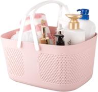 🛁 portable shower caddy basket - large capacity thick plastic organizer storage tote with handles, drainage toiletry bag bin for bathroom, college dorm essentials, kitchen, camp, gym - pink logo