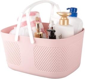 img 4 attached to 🛁 Portable Shower Caddy Basket - Large Capacity Thick Plastic Organizer Storage Tote with Handles, Drainage Toiletry Bag Bin for Bathroom, College Dorm Essentials, Kitchen, Camp, Gym - Pink