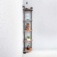 womio 5-tier industrial pipe shelves with real wood - rustic corner bookshelf display stand, metal standing bookcase for home decor shelf units logo