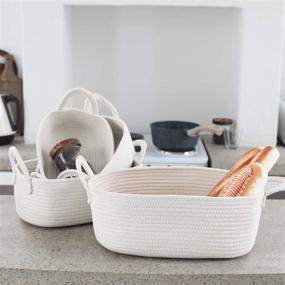 img 1 attached to Set of 4 Storage Baskets - Small White Woven Cotton Rope Bin, Organizers for Baby Nursery, Laundry, and Kid's Toys