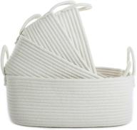 set of 4 storage baskets - small white woven cotton rope bin, organizers for baby nursery, laundry, and kid's toys logo