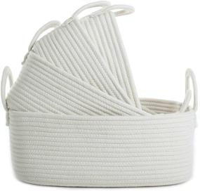 img 4 attached to Set of 4 Storage Baskets - Small White Woven Cotton Rope Bin, Organizers for Baby Nursery, Laundry, and Kid's Toys