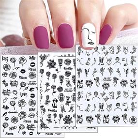 img 3 attached to 3D Flower Nail Stickers: Black Rose & 🌹 Abstract Designs for Acrylic Nails - Self-Adhesive Manicure Decals