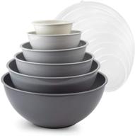 12-piece nesting mixing bowl set with lids - microwave safe prep bowls in gray ombre, includes 6 plastic mixing bowls and 6 lids, by cook with color logo
