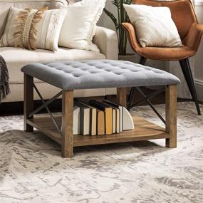 img 4 attached to 🏡 Farmhouse Metal X Tufted Ottoman - 30 Inch - Grey by Walker Edison - Cambridge Modern