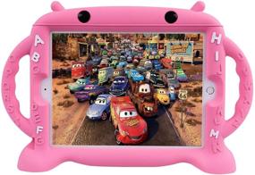 img 4 attached to CHINFAI Kids iPad Case 2017-2018 9.7 inch/iPad Pro/iPad Air 1-2 Cartoon Silicone Protective Cover - Shockproof BPA-Free with Stand and Side Handles (Pink)