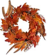 🍁 stunning fall decor: 18 inch autumn wreath & maple leaf garland - perfect for thanksgiving, home & wedding decorations! logo