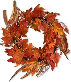 img 4 attached to 🍁 Stunning Fall Decor: 18 Inch Autumn Wreath & Maple Leaf Garland - Perfect for Thanksgiving, Home & Wedding Decorations!